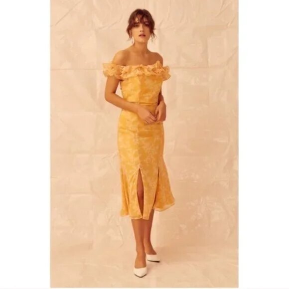 keepsake off the shoulder ruffle dress No Reason Off The Shoulder Sheath Dress